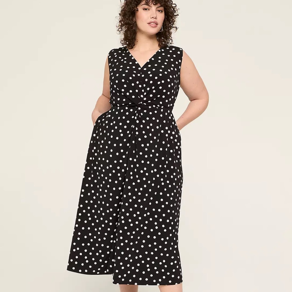 Lane Bryant Black and White Polka Dot Midi Dress
